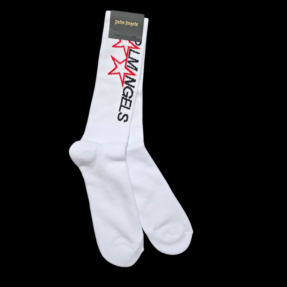 NWT Palm Angels Racing Stars Logo Socks Sz S/M White